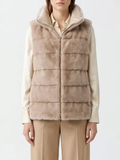 Herno Padded Faux Fur Gilet With High Neck And Zip In Beige