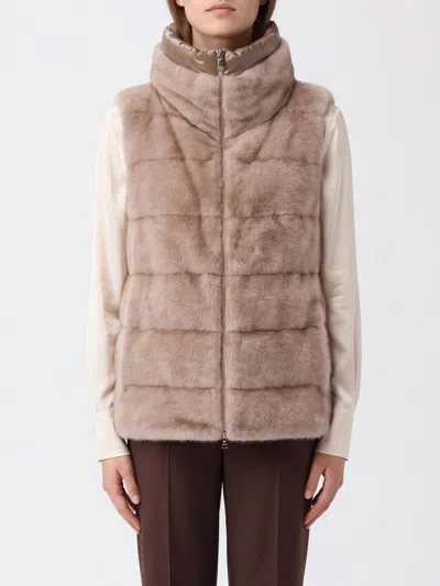 Herno Padded Faux Fur Gilet With High Neck And Zip In Cream