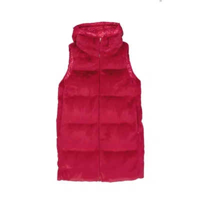 Herno Padded Faux Fur Vest Coat In Red