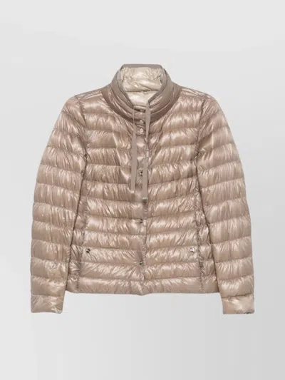 Herno Padded High Collar Jacket With Shiny Finish In Beige