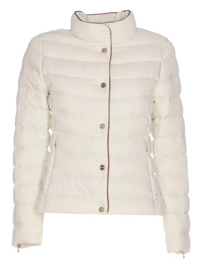 Herno Women Short Down Jacket With Piping Detail In White