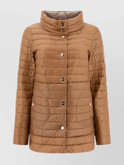Herno Padded High Neck Quilted Texture Jackets In Brown