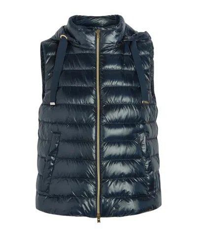Herno Padded Hooded Glossed Shell Gilet In Black