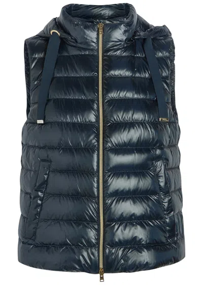 Herno Padded Hooded Glossed Shell Gilet In Blue