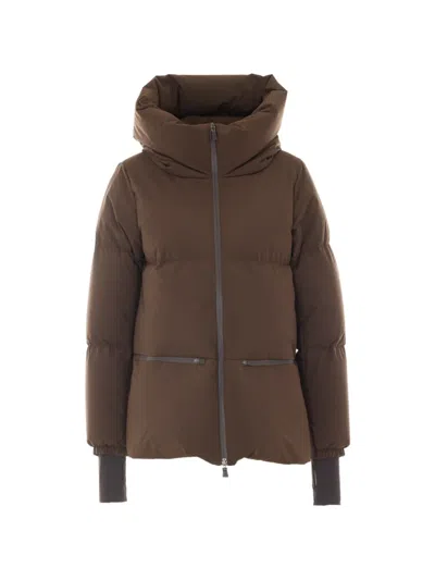 Herno Padded Brown Quilted Jacket With High Collar And Hood In Black