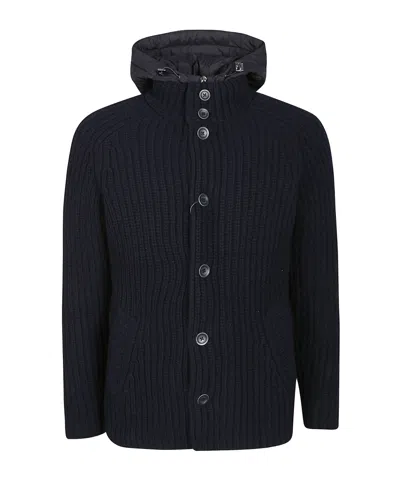 Herno Padded-hoot Knit Jacket In Blue