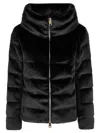 Herno Cropped Black Jacket With Plush Texture And High Collar In Black