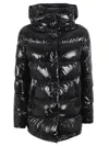Herno Hooded Long Jacket Quilted Shiny Finish In Black