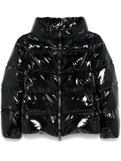 Herno Glossy Hooded Down Coat With Quilted Design In Black