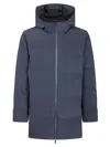 Herno Streamlined Down Jacket With High Collar And Hood In Blue