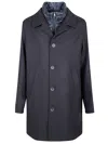 Herno Dark Blue Wool Blend Coat With Removable Lining And Classic Lapel In Blue