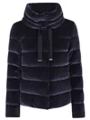 Herno Women Cotton Chenille-effect Down Jacket In Blue