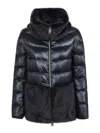 Herno Ultralight Nylon And Lady Alternative Fur Cape Clothing In Blue