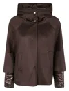 Herno Cashmere Boxy Jacket With High Collar And Snap Closure In Brown