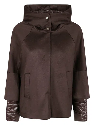 Herno Cashmere Boxy Jacket With High Collar And Snap Closure In Black