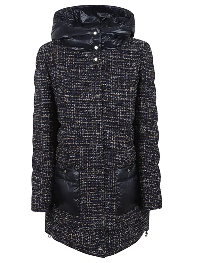 Herno Long Hooded Quilted Jacket Pockets In Black