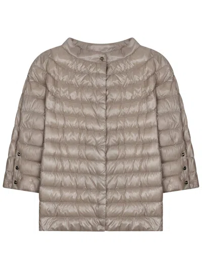 Herno Quilted Jacket Three Quarter Sleeves High Collar In Brown