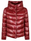 Herno Glossy Padded Jacket With High Collar And Horizontal Quilting In Burgundy