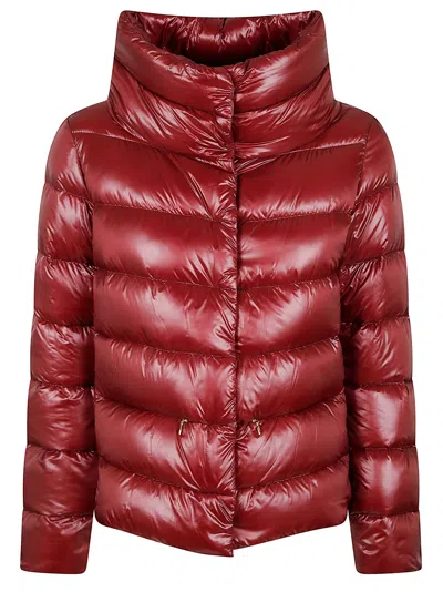 Herno Glossy Padded Jacket With High Collar And Horizontal Quilting In Gray
