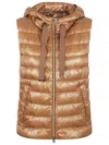 Herno Quilted Sleeveless Hooded Drawstring Jacket In Cammello