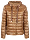Herno Quilted Hooded Jacket Drawstring Detail In Cammello