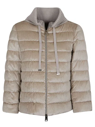 Herno Quilted Jacket In Chantilly Velvet In Beige