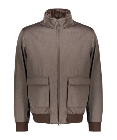 Herno Zip-up Bomber Jacket In Brown