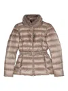 Herno Faux Fur-collar Belted Puffer Jacket In Gris