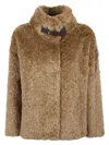 Herno Plush Faux Fur Jacket With High Collar And Buckle Closure In Multi
