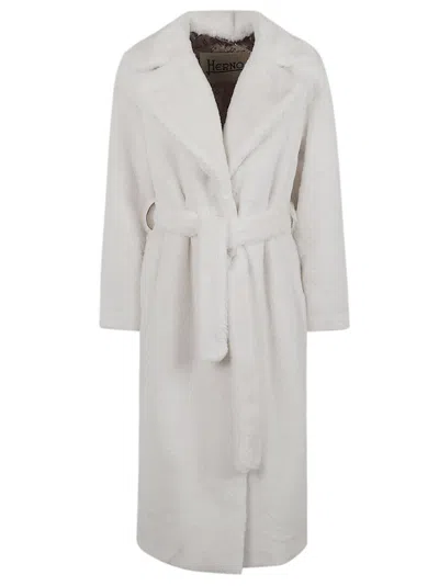 Herno Long Padded Jacket Belted Waist In Gray