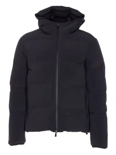Herno High-collar Hooded Down Jacket With Logo Detail In Multi