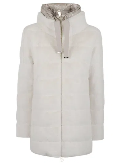 Herno Long Hooded Padded Quilted Jacket In Neutral