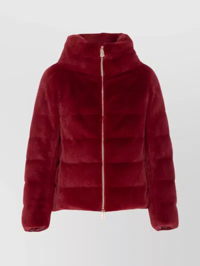 Herno Padded Jacket With Faux Fur Texture In Red