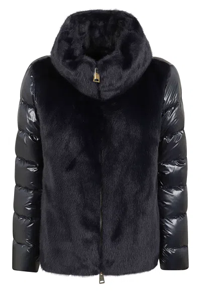 Herno Padded Jacket With Faux Fur Trim And Glossy Quilted Detail In Multi