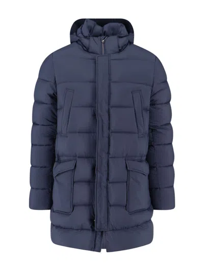 Herno Padded Long Down Jacket In Blue