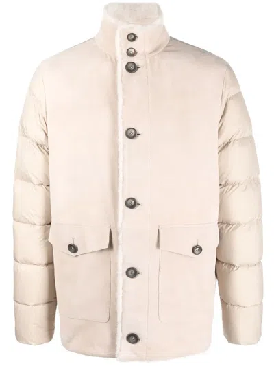 Herno Padded Shearling Jacket In Neutrals