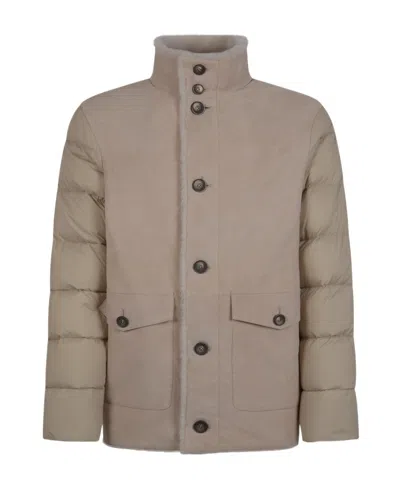 Herno Padded Shearling Jacket In Nude