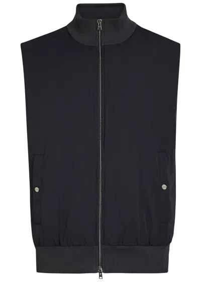 Herno Padded Stretch-shell And Cotton-knit Gilet In Blue