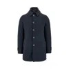 Herno Structured Blue Virgin Wool Coat With Plush Fur Collar In Blue