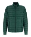 Herno Nylon Down Jacket Elasticated Cuffs Stand Collar In Green