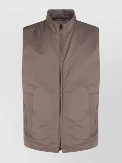 Herno Padded Vests With High Collar And Pockets In Brown