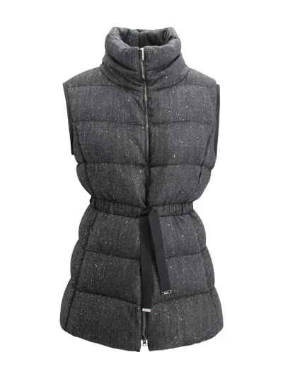 Herno Sequinned Padded Vest Structured Collar In Gray