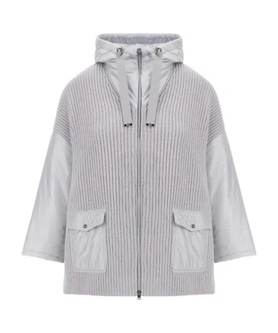 Herno Panelled Drawstring Hooded Jacket In Gray