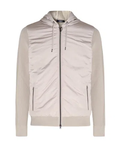 Herno Panelled Hooded Bomber Jacket In Brown