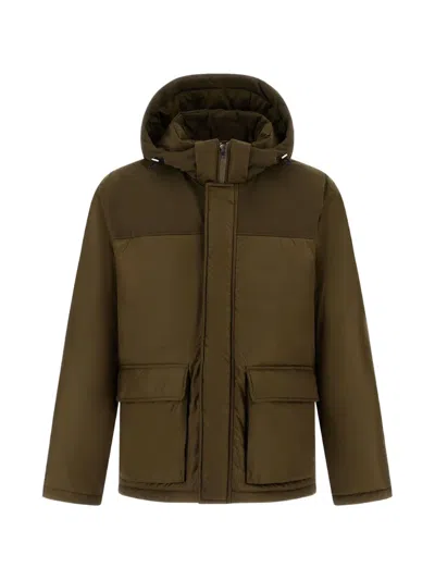 Herno Panelled Hooded Parka Coat In Brown