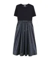 Herno Blue Crewneck Midi Dress With Elastic Drawstring Waist And Panelled Design