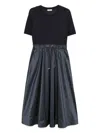 Herno Blue Crewneck Midi Dress With Elastic Drawstring Waist And Panelled Design In Blue