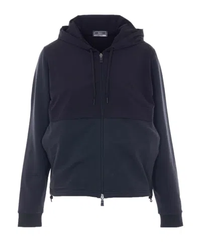 Herno Panelled Zip-up Hoodie In Black