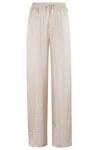Herno Iconic Print Silk Trousers With Drawstring Waist In Cammello