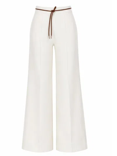 Herno Regular Fit Trousers With Ironed Crease And Elasticated Waist In White